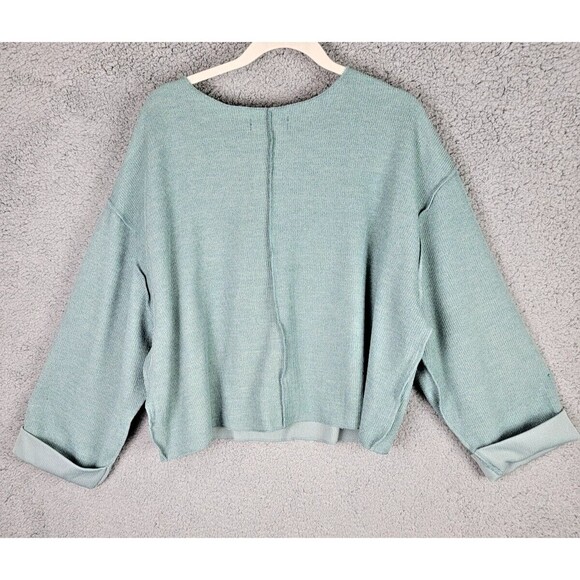 Urban Outfitters Womens Top L  Green Pullover V-Neck Reverse Seam Ribbed Texture - Picture 13 of 15